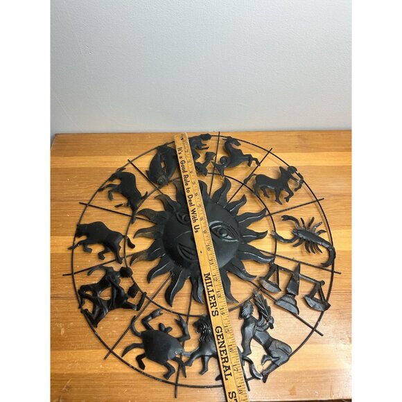 Vintage zodiac thin metal sun celestial outdoor indoor thin black metal wall - Picture 3 of 5